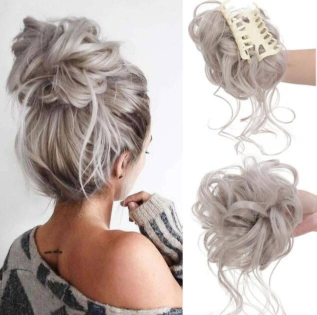 Claw Clip Hairpiece Curly Wavy Messy Bun Scrunchy Scrunchie Hair Ponytail Tousled Updo Donut Chignon Synthetic Hair Extensions for Women Girls (#4502)