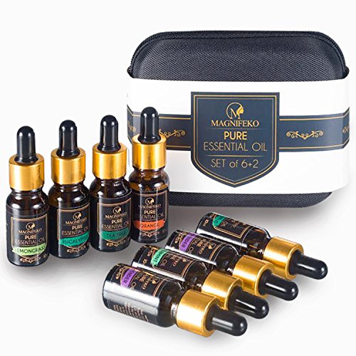 100% Pure Essential Oils Set -Aromatherapy and Therapeutic Grade -Complete Kit ( 2X Lavender, Tea Tree, 2X Eucalyptus, Lemongrass, Orange, Peppermint, , ) -Includes Carrying Storage Case