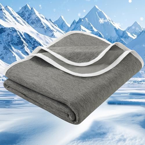 PHF Cooling Blanket King Size 220 x 240 cm, Double-Sided Cooling for Hot Sleepers (Q-Max 0.46+), Lightweight Breathable Summer Blanket for Night Sweats with Rayon Derived from Bamboo, Charcoal
