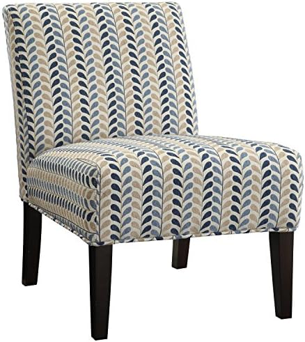 Metro Shop Blue and Beige Leaf Pattern Armless Accent Chair-Blue/Beige
