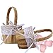Dzty 2pcs Burlap Flower Basket Vintage Retro Lace Bow Wedding Flower Girl Basket for Wedding Ceremony Party