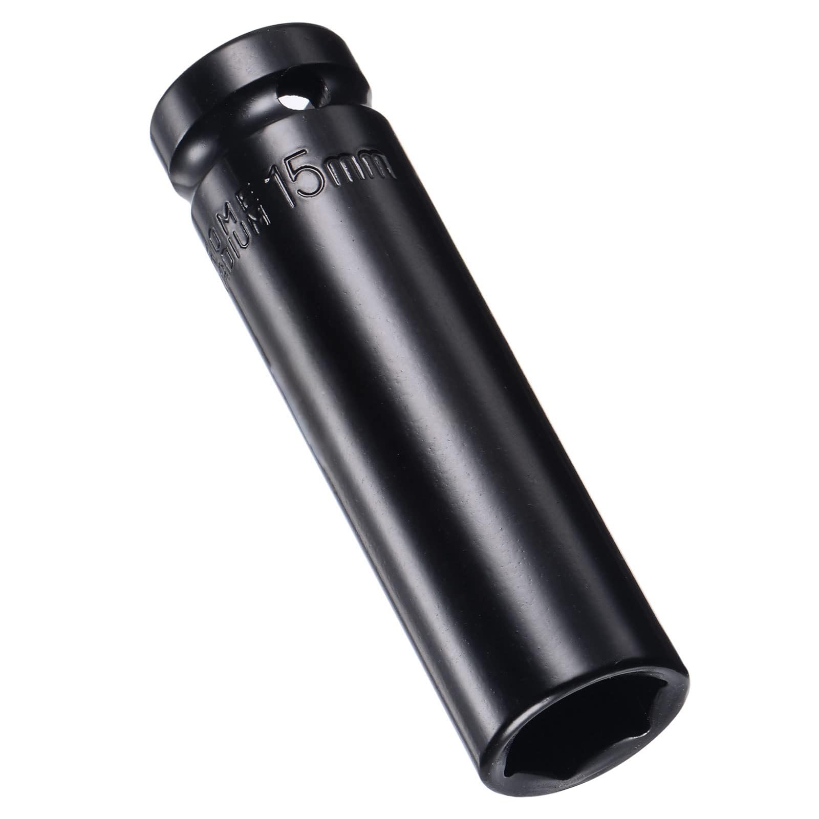 MACHSWON 1/2 Inch Drive - 15mm Deep Impact Socket with 6 Point Design, Heat-Treated Cr-V Steel 78mm Length, Metric Sizes
