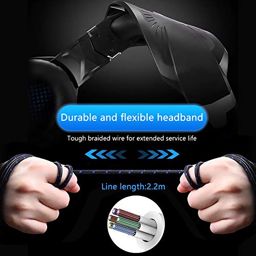 RegeMoudal Gaming Headset for Xbox One, PS4, PC, Noise Cancelling Over Ear Headphones Mic, Blue LED Light, Subwoofer Surround, Soft Memory Earmuffs for PC Laptop Tablet and Smart Phone - Thumbnail 5