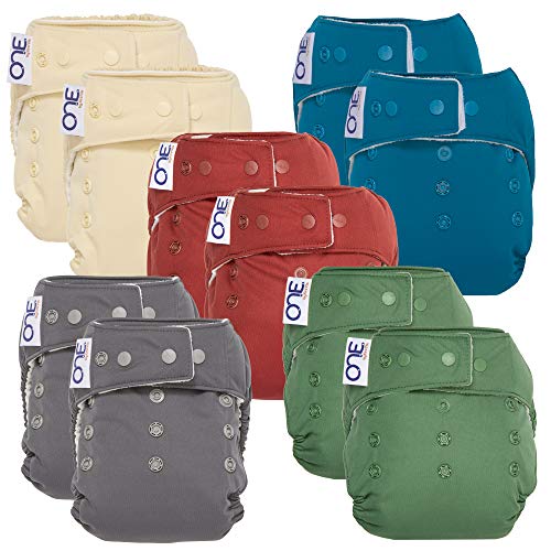 Cloth Diaper Bundle for Natural Parenting - (10) Reusable Washable O.N.E. Diapers (2 Vanilla, 2 Abalone, 2 Cloud, 2 Basil, 2 Marsala)