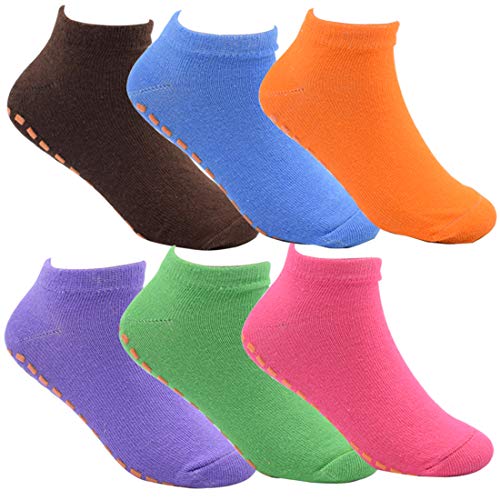 6 Packs Toddler Socks Non Skid Socks for Kids Anti Slip Ankle Socks With Grips for Hospital, Yoga, trampoline (L)