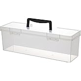 Vidifor Plastic Portable Container with Handle, Art Craft Sewing Storage Box with Latching Lid for Paint Brush, Tools, Crayon, Washi Tape, Ruler, Ornaments, Ribbons (Black 14.1 x 4.3 x 4.7 in)