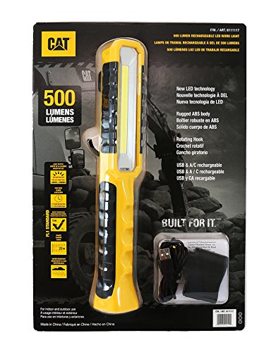 caterpillar cat 500 lumen rechargeable led work light flashlight CT1000 Pocket COB Flood Beam Pocket Light, Black/Yellow This area light features strong neodymium magnets and a rotating hook so you can aim the light where you need it CAT Caterpillar 500 Lumens LED