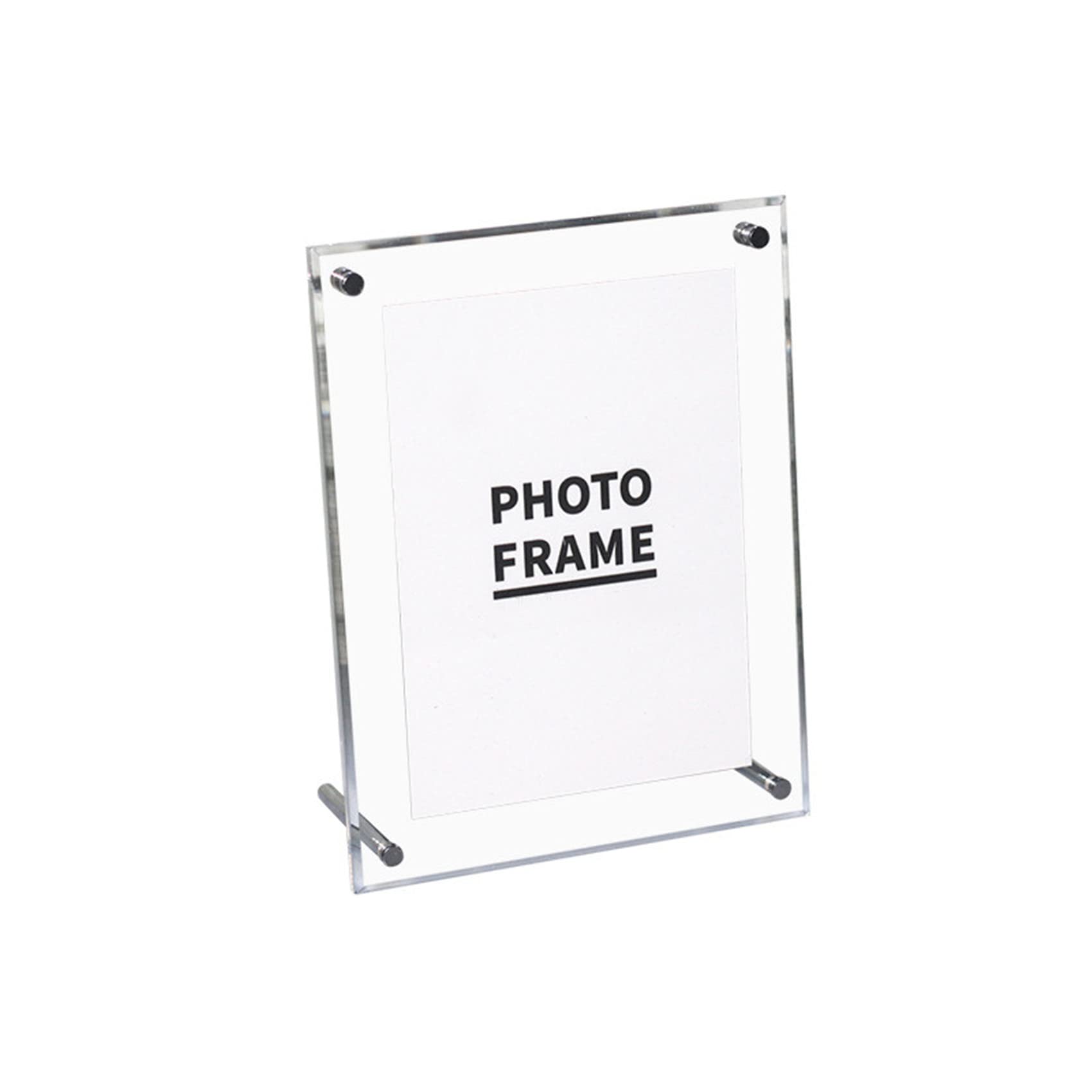 Akozon Transparent Photo Frame Clear Acrylic Self Standing Acrylic Picture Frame to Display Certificates and Photos with Metal Rack(Straight edge 6 inches (13.2 * 18.3cm))