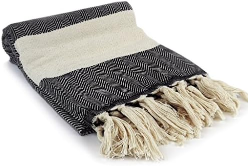 Premium Turkish Peshtemal 100% Cotton; Fouta Towel that is Absorbent, Quick Drying, Ultra Soft, and is a Multi use Blanket (Black)