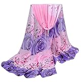 Women Rose Pattern Chiffon Elegant Scarves Vovotrade (Dark Grey) (Pink)