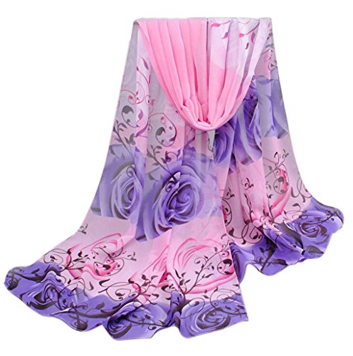 Women Rose Pattern Chiffon Elegant Scarves Vovotrade (Dark Grey) (Pink)