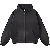 DXSHCV Oversized Mens Hoodies Vintage Hoodie for Men Zip Up Sweatshirt Acid Wash Streetwear Jacket