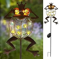 Go2garden Solar Garden Lights, Stake Light Metal Frog Outdoor Decoration, LED Waterproof Landscape Lights for Yard, Lawn Decor (Rustic)