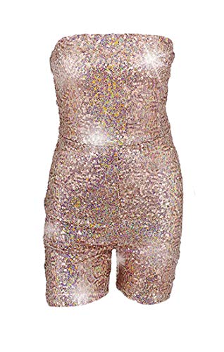 Ohvera Women's Sexy Kylie Brithday Muti Color Bling Sequined Strapless Playsuit Jumpsuit Romper Pink Large - Thumbnail 3