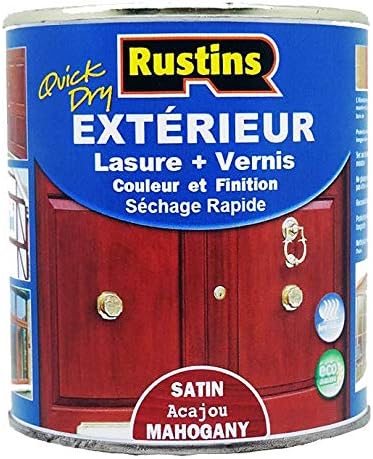 Rustins Quick Dry Outdoor Wood Stain Satin Mahogany 1ltr- Durable and Weather-Resistant Finish, Fast Drying