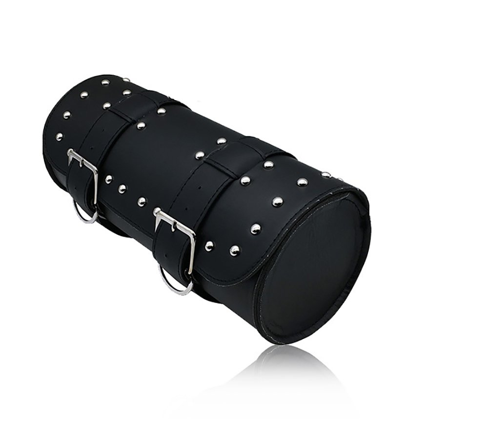 Pevor Motorcycle Bike PU Leather Tool Bag Pouch Roll Barrel Shape Side Bag Sundries Bag Handlebar Sissy Bar Tool Pouch (black)