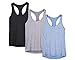 icyzone Workout Tank Tops for Women - Racerback Athletic Yoga Tops, Running Exercise Gym Shirts(Pack of 3)(XL, Black/Granite/Blue)