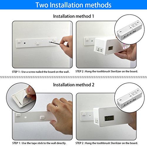 OOCOME Toothbrush Holder Sterilizer, UV Toothbrush Sanitizer Holder Rechargeable Toothbrush Cleaner Family Wall Mounted Toothbrush Disinfection Holder with 3M Tape, 4 Brush Holder, Music Playback - Thumbnail 5