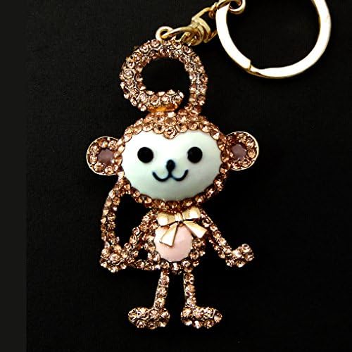 Golden Rhinestone Long Tail Monkey Key Chain / Purse Charm