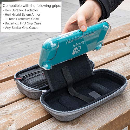 ButterFox Extra Large Carrying Case for Nintendo Switch Lite, Fits AC Adapter Charger, Compatible with JETech Protective Case and Most Grips, Game and Accessories Storage - Gray