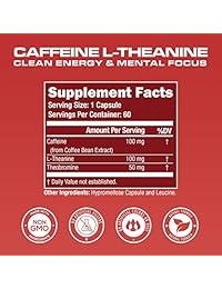 Cafeína con L-Teanina y Teobromina para energía y enfoque sostenidos – Suplemento de energía...