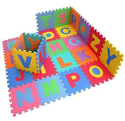 Cutoi Puzzle Floor Mat for Kids 26 Pieces A-Z Letters Alphabets 1x1 Foot Tiles9mm Thickness Mat Kids Learning Toy