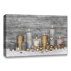 Canvas Wall Art Christmas Candles for Celebration Painting Artwork for Home Prints Framed - 12x18 inches