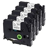 Replace TZ Tape 9mm 0.35" Laminated White Label Maker Tape TZe-221 TZ221 Compatible Brother P Touch PT-D200 PT-D210 PT-H100 PT-D400 PT-1290 PT-1700 PT-1750, 9mm x 8m(0.35 Inch X 26.2 Feet), 5-Pack