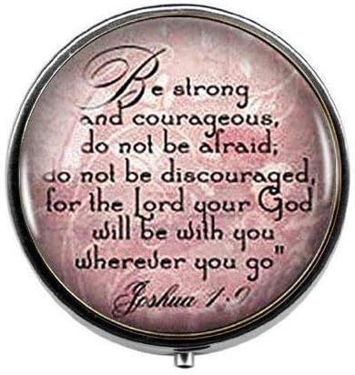 Joshua 1:9 Jewelry Bible Verse Scripture I Am with You Wherever You Go Christian Jewelry - Art Photo Pill Box - Charm Pill Box - Glass Candy Box