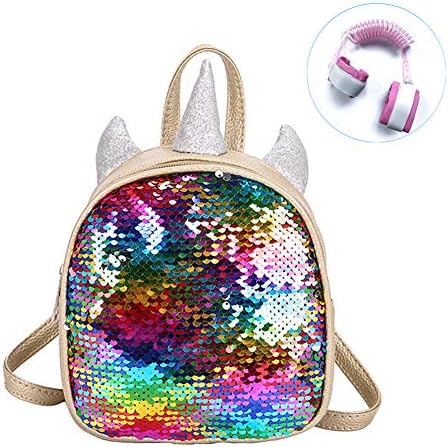CCUT Sequin Unicorn Backpack Rainbow Backbag Toddler Kids Backpacks Cute Plush Little Girls Boys Animal Backpacks Gifts (A - Gold)