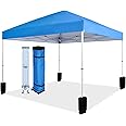 Amazon Basics Outdoor Pop Up 10 x 10 Canopy Tent for Events, Portable with Easy Setup, Includes Wheeled Carry Bag, 8 Pegs, 4 Ropes, 4 Weighted Bags, Blue