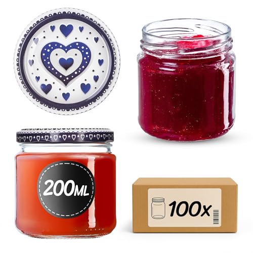 KADAX 100er Set Einmachgläser 200ml TO66, Marmeladengläser Vorratsgläser Mason Jar mit Schraubdeckel, Luftdicht & Spülmaschinenfest, Honig- & Dessertg