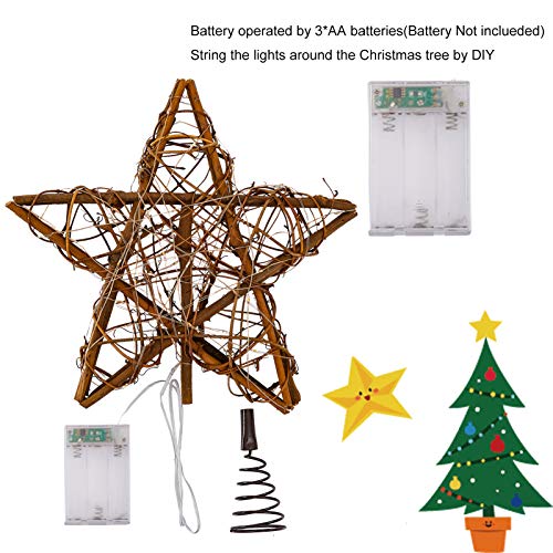 Rattan Christmas Tree Topper with Lights, Prelit Christmas Star