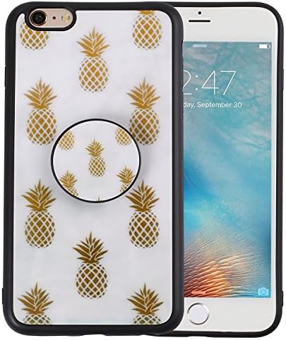 iPhone 6 Case, Marble Stone Texture Slim Hybrid Hard Back [POP UP KickStand] + Soft TPU Bumper Protective Durable Case iPhone 6s (Pineapple)