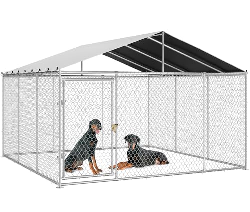 DWVO 14.8'x14.8' Large Outdoor Dog Kennel with Roof, Dog Pens Outside with Meta…
