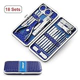 Professional Manicure Pedicure Nail Clippers Life Travel Portable Stainless Steel Beauty Tools 18 Pieces of Set (Blue)