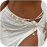 Summer Beach Shell Conch Pendant Waist Chain Belt Festival Rave Pearl Waist Body Chain Multi-layered Pearl Belly Chain Jewelry Outfit Dress Body Jewelry for Women