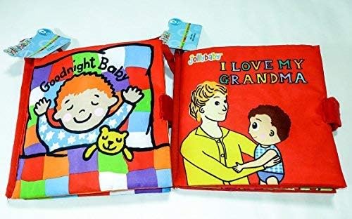 Jollybaby Soft Books for Babies - Infant Books - Animals Stereoscopic Tails - Cloth Books for Baby's Early Learning Education Book (I Love My Grandma & Goodnight Baby)