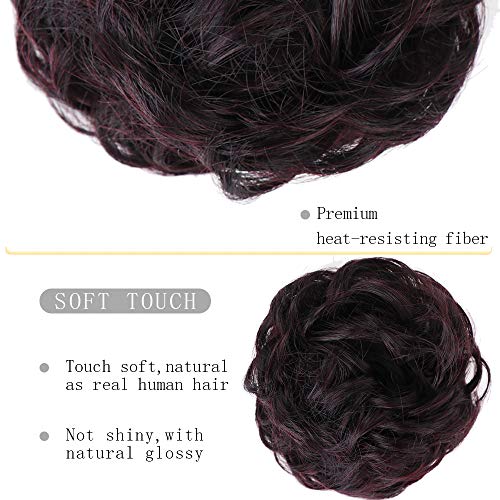 MORICA Messy Bun Hair Scrunchies 2PCS Messy Bun Hair Piece for Women Curly Wavy Scrunchy Updo Bun Extensions(Color:2/99J#) - Thumbnail 2
