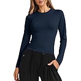 Fisoew Womens Long Sleeve Workout Tops Athletic Shirts Crew Neck Compression Yoga Active T Shirt