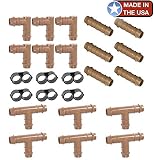 USA Made - Irrigation Fittings Kit for 1/2" Inch Tubing 24 PIECE SET - 6 Tees, 6 Couplings, 6 Elbows & 6 End Cap Figure 8 Plugs - Barbed Connectors (Rain Bird 17mm .600 ID & Other Drip Systems)