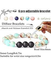 Adramata - Brazalete difusor de aceite esencial de rocas de lava para mujeres y niñas (6 unidades)