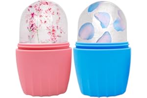 AECW Reusable Cube Silicone Mold Ice Roller for Face Cold Therapy Facial Massage Roller (Pink + Blue)