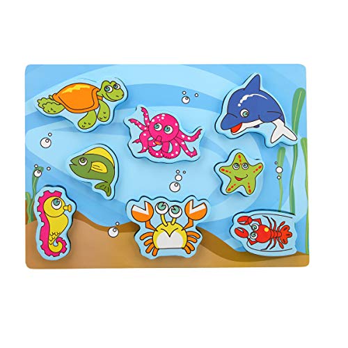 KIDS TOYLAND Wooden Animal Puzzles for Toddlers, Educational Toys with Lovely Farm and Ocean Animals, Dinosaur Puzzles, Toddler Puzzles Set for 1 2 3 Year Old Boys and Girls Birthday