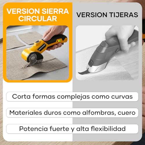 Kayoosi Tijeras Eléctricas Inalámbricas Recargables con 3 Cuchillas de Recambio, Tijeras para Tela con Interruptor de Seguridad, Cortador de Carton, Aptas para Plástico, Cuero, Textiles, Cartón.