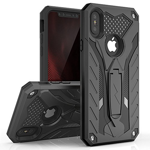 Zizo Static Series Compatible with iPhone X case with Kickstand Military Grade Drop Tested Impact Resistant Heavy Duty Case iPhone Xs Black Black