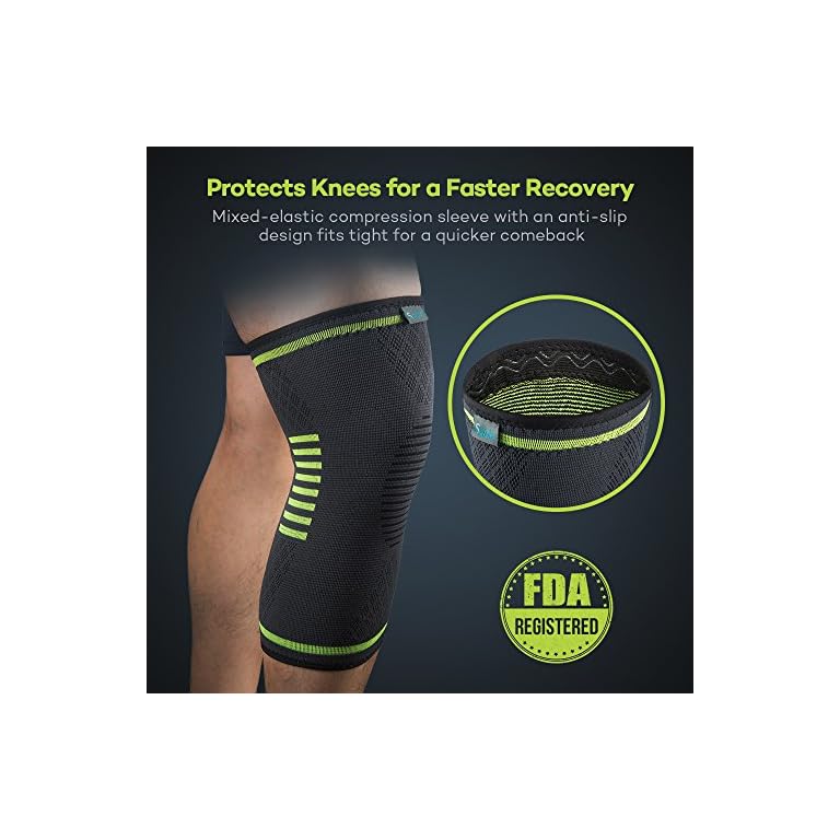 Sable Knee Brace Support Compression Sleeves, 1 Pair FDA Registered