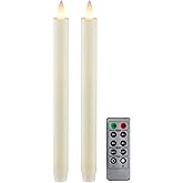 CozierGlow Flameless Taper Candles Flickering with Remote and Timer, 3D Moving Flame Taper Candle Battery Operated to 400 Hours, 9 Inch Window Candles, (Ivory)