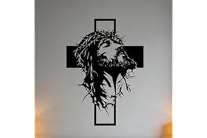 Metal Jesus and Cross Wall Art: Christian Home Decor, Black Religious Wall Decor with Detailed Facial Features, Easy to Hang 