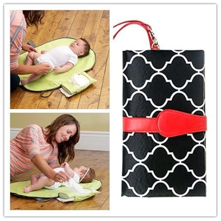 Babies Bloom Red/Black Waterproof Portable Baby Diaper Changing Station (Mommy Clutch)